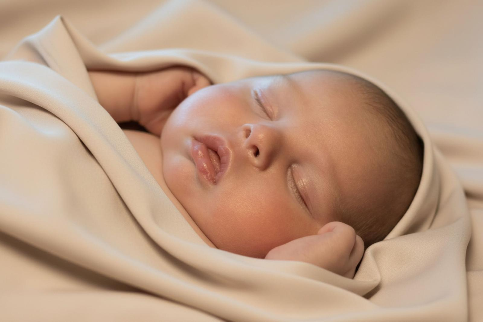Sleeping newborn wrapped in beige